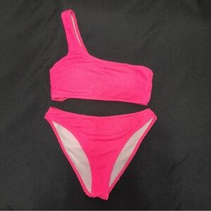 SHEIN bikini size medium hot pink one‎ shoulder swim suit